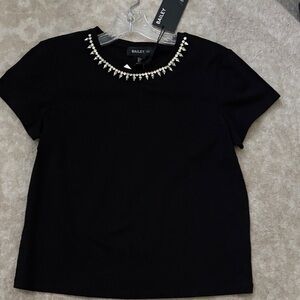 Bailey 44 Black Short Sleeve Top with Embellished Neckline
